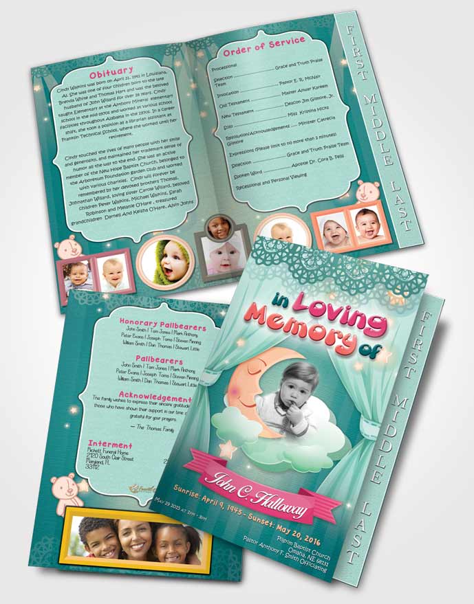 2 Page Graduated Step Fold Funeral Program Template Brochure Playful Childrens Innocence