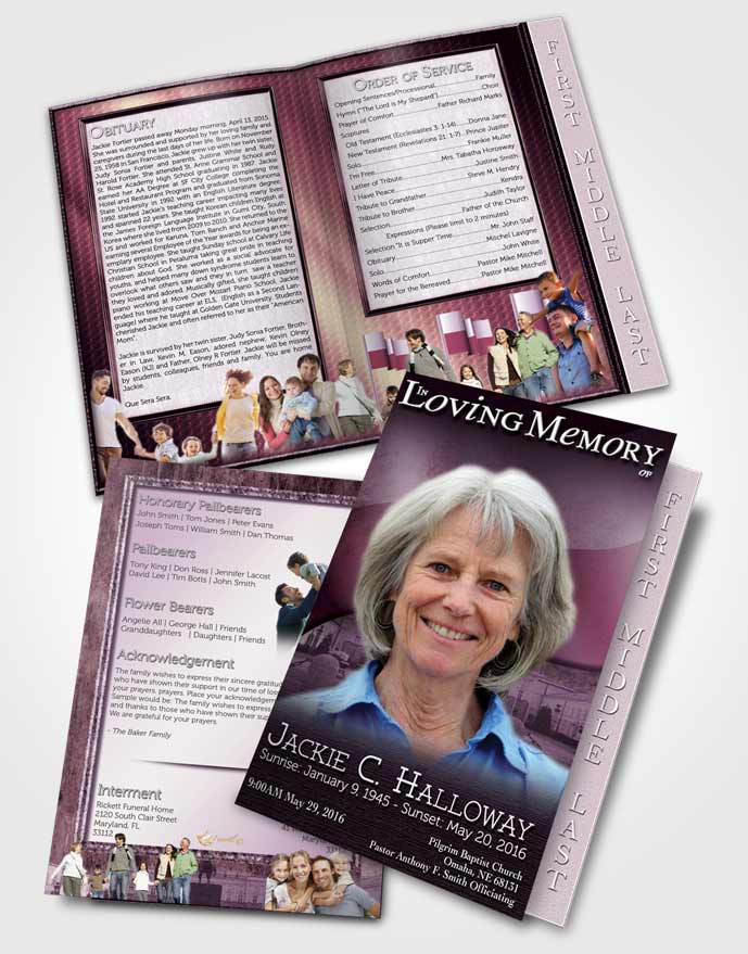 2 Page Graduated Step Fold Funeral Program Template Brochure Polish Lavender Serenity
