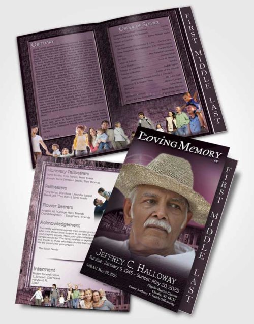 2 Page Graduated Step Fold Funeral Program Template Brochure Portuguese Lavender Serenity