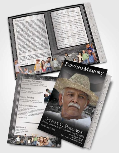 2 Page Graduated Step Fold Funeral Program Template Brochure Puerto Rican Black and White Waters