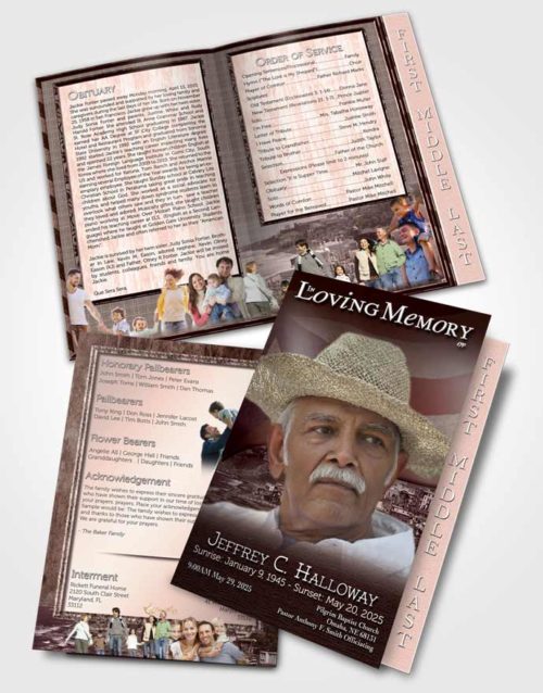 2 Page Graduated Step Fold Funeral Program Template Brochure Puerto Rican Burgundy Waters