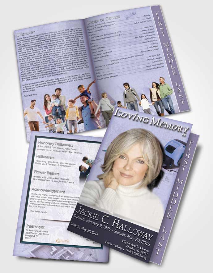 2 Page Graduated Step Fold Funeral Program Template Brochure Purple Architect