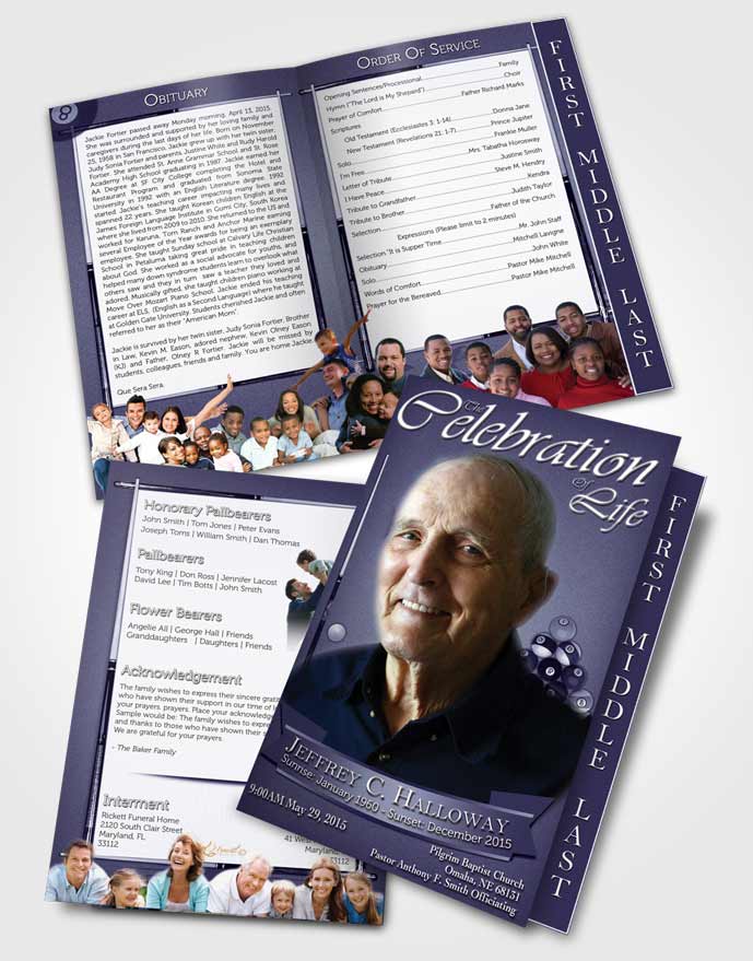 2 Page Graduated Step Fold Funeral Program Template Brochure Purple Mist Billiards Desire
