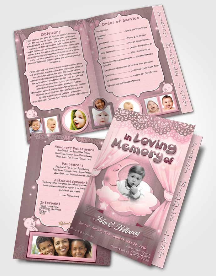 2 Page Graduated Step Fold Funeral Program Template Brochure Rosy Childrens Innocence