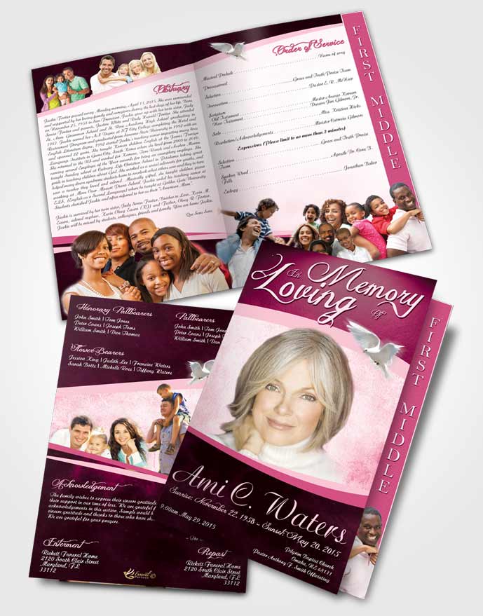 2 Page Graduated Step Fold Funeral Program Template Brochure Rosy Paradise