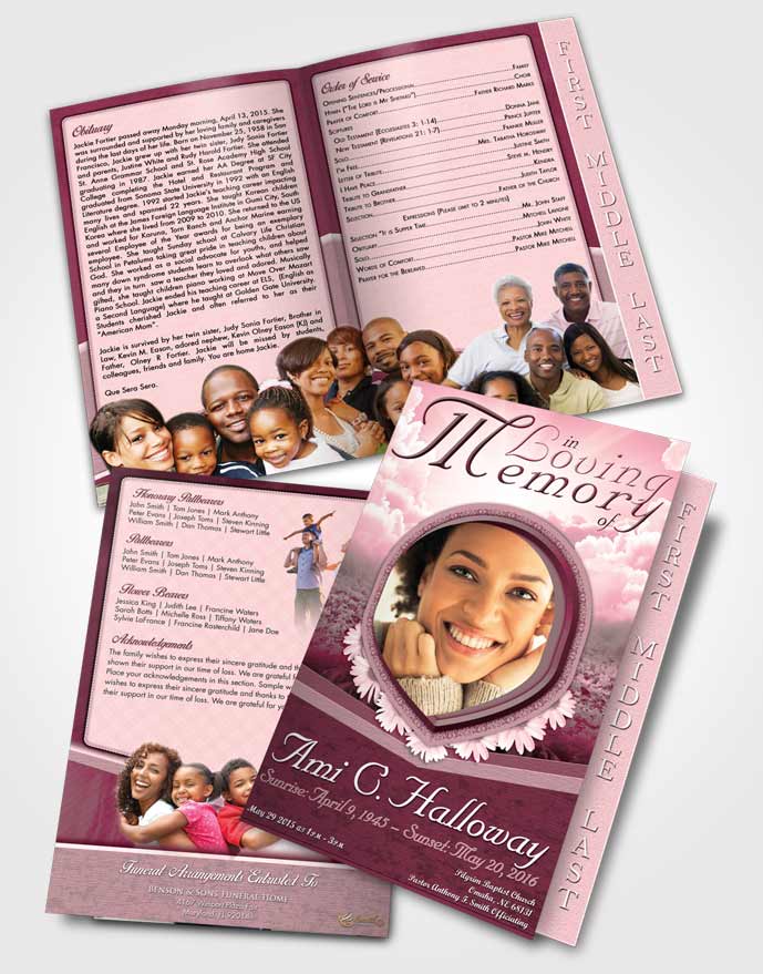 2 Page Graduated Step Fold Funeral Program Template Brochure Rosy Splendor