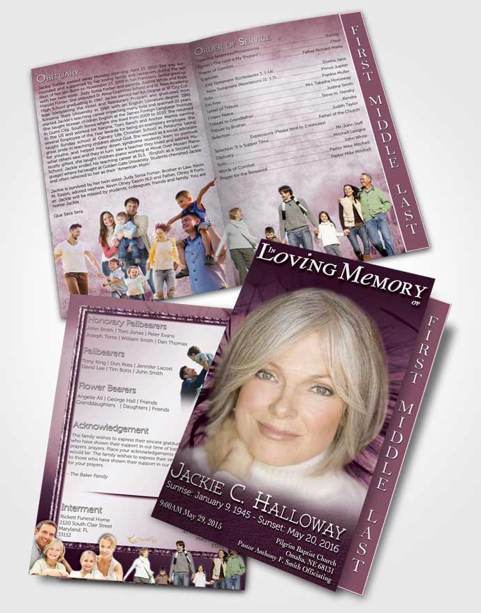 2 Page Graduated Step Fold Funeral Program Template Brochure Rubellite Dandelion Heaven