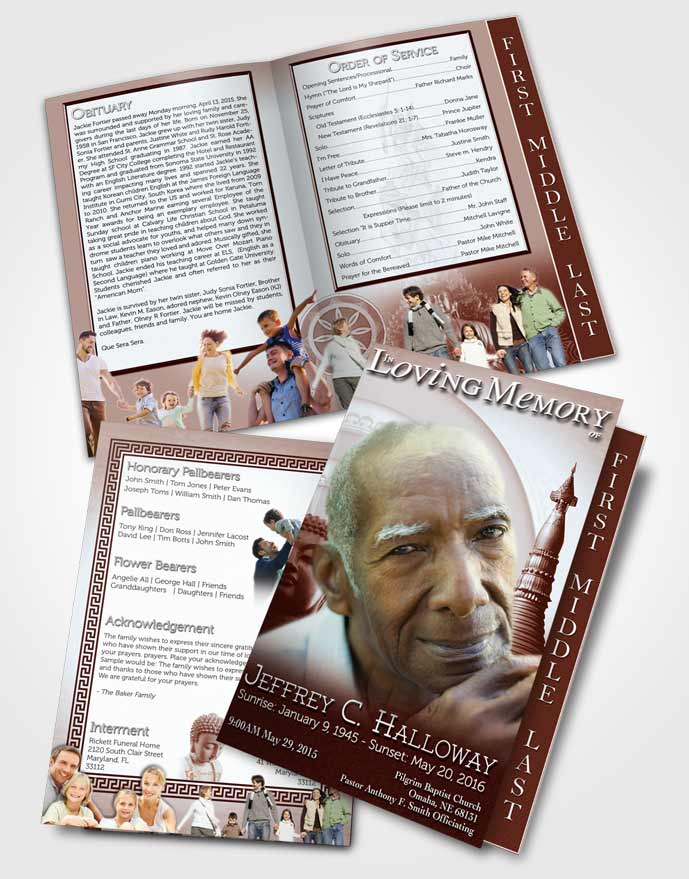 2 Page Graduated Step Fold Funeral Program Template Brochure Ruby Buddhist Faith