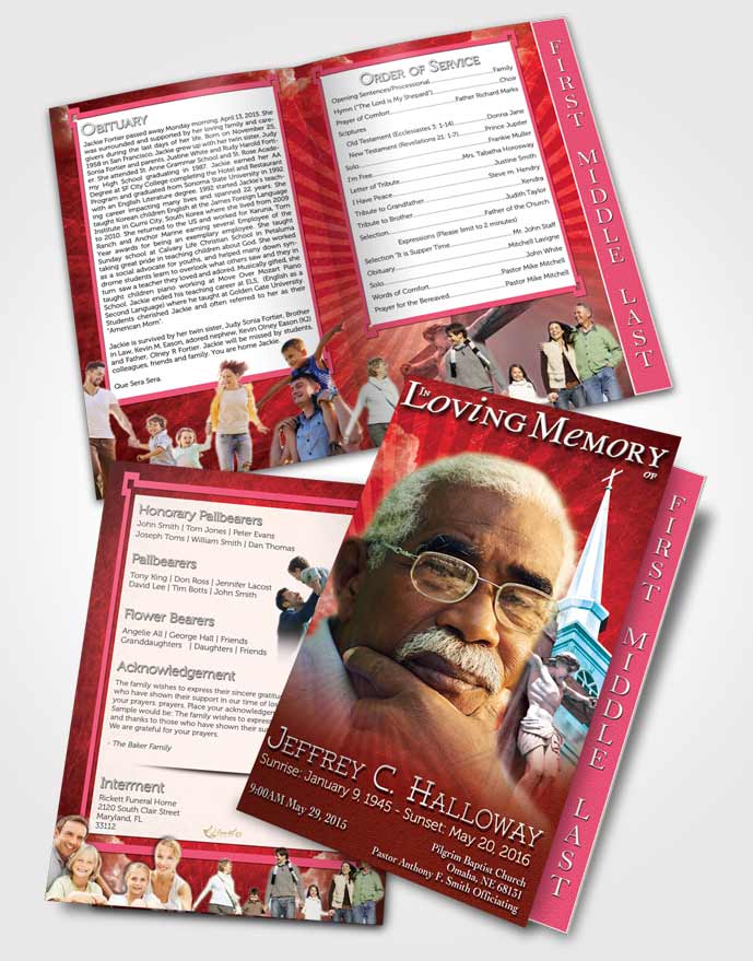 2 Page Graduated Step Fold Funeral Program Template Brochure Ruby Christian Faith