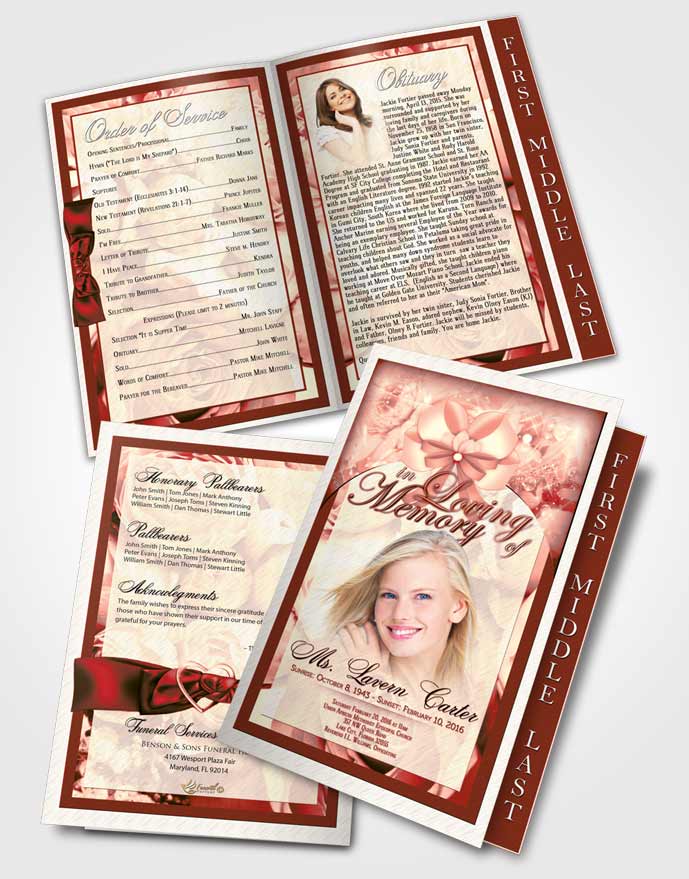 2 Page Graduated Step Fold Funeral Program Template Brochure Ruby Essence Petals in the Wind