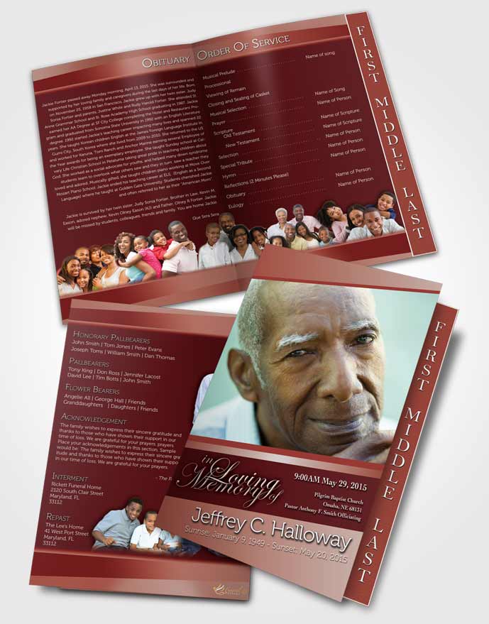 2 Page Graduated Step Fold Funeral Program Template Brochure Ruby Love Tranquility Dark