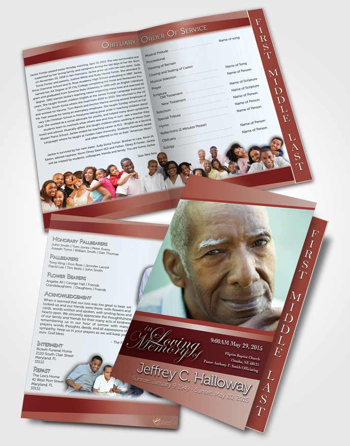 2 Page Graduated Step Fold Funeral Program Template Brochure Ruby Love Tranquility Light