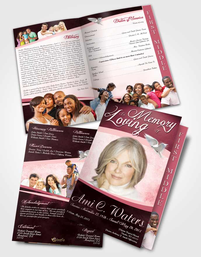 2 Page Graduated Step Fold Funeral Program Template Brochure Ruby Paradise