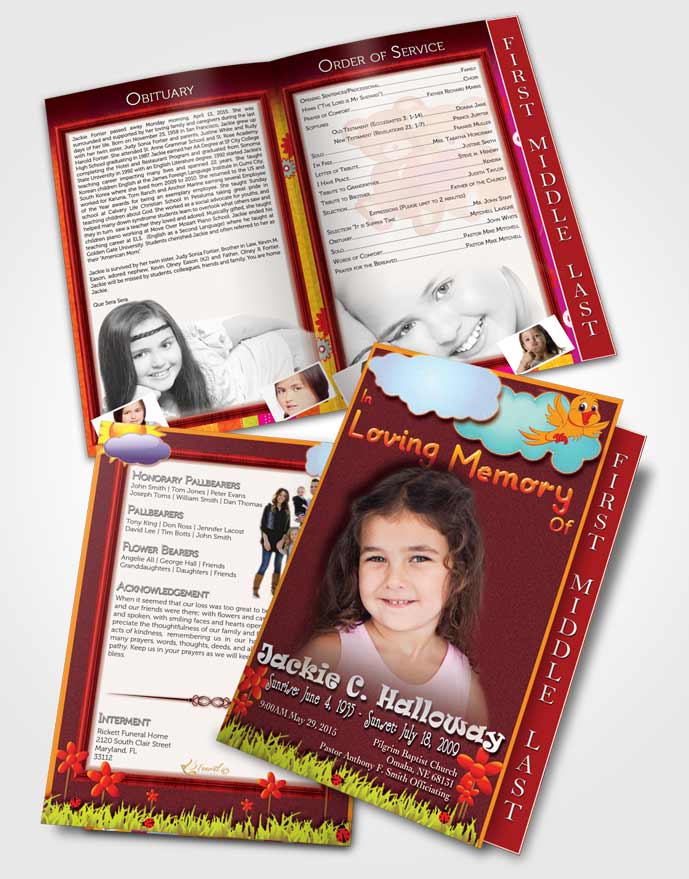 2 Page Graduated Step Fold Funeral Program Template Brochure Ruby Red Childs Dream
