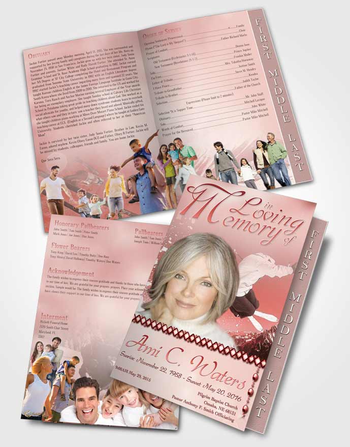 2 Page Graduated Step Fold Funeral Program Template Brochure Ruby Ski Jumping