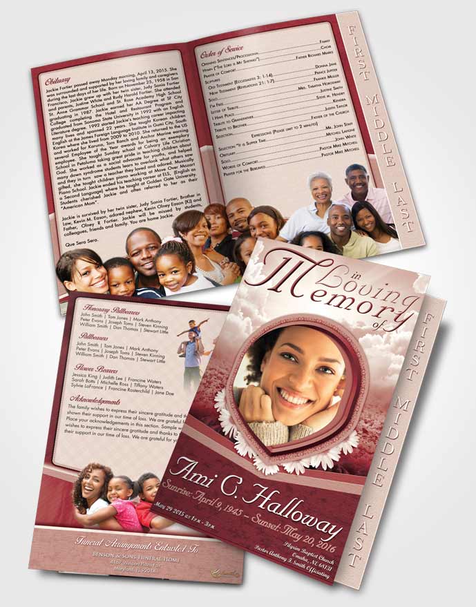 2 Page Graduated Step Fold Funeral Program Template Brochure Ruby Splendor