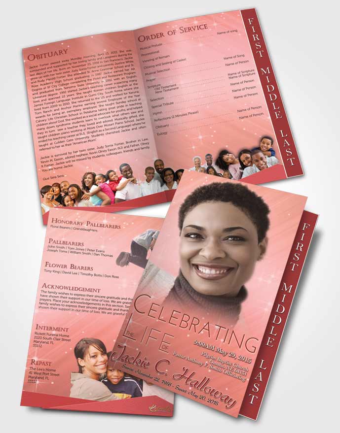 2 Page Graduated Step Fold Funeral Program Template Brochure Ruby Sunset Serenity