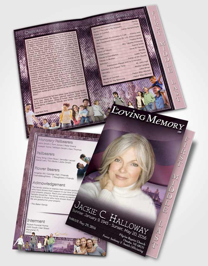 2 Page Graduated Step Fold Funeral Program Template Brochure Russian Lavender City