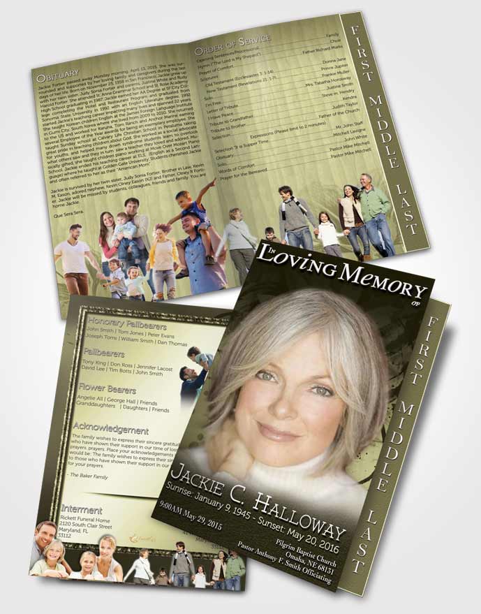 2 Page Graduated Step Fold Funeral Program Template Brochure Rustic Artistic Bouquet
