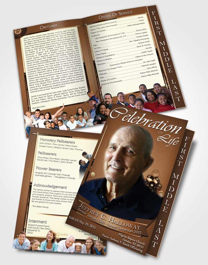 2 Page Graduated Step Fold Funeral Program Template Brochure Rustic Billiards Desire