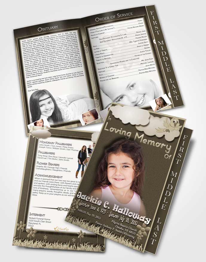 2 Page Graduated Step Fold Funeral Program Template Brochure Rustic Childs Dream