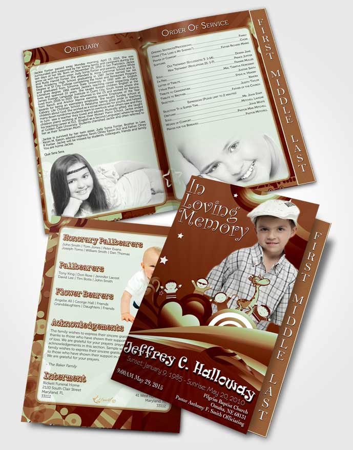 2 Page Graduated Step Fold Funeral Program Template Brochure Rustic Childs Journey