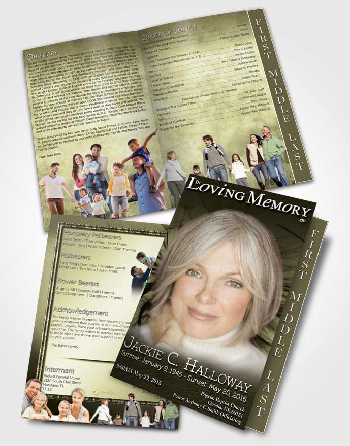 2 Page Graduated Step Fold Funeral Program Template Brochure Rustic Dandelion Heaven