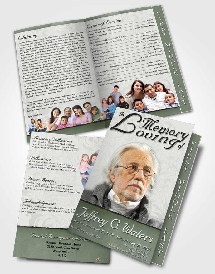 2 Page Graduated Step Fold Funeral Program Template Brochure Rustic Destiny