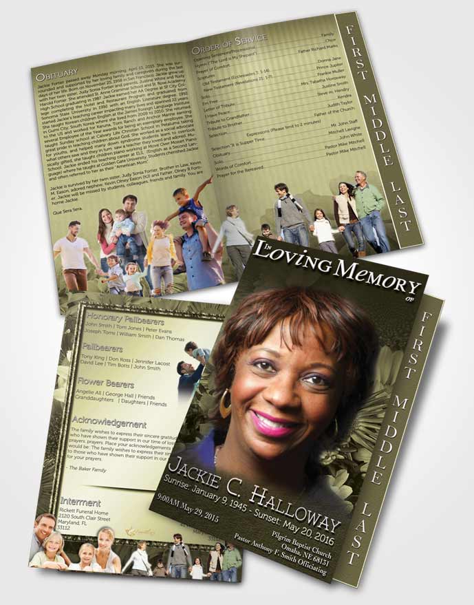 2 Page Graduated Step Fold Funeral Program Template Brochure Rustic Dream Flower