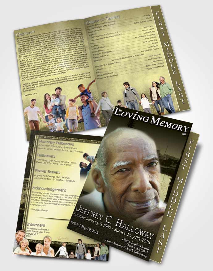 2 Page Graduated Step Fold Funeral Program Template Brochure Rustic Fall Getaway