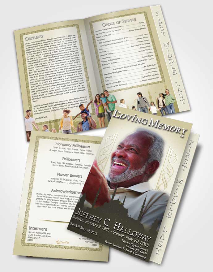 2 Page Grad Funeral Program Templates Brochure Rustic Islamic Serenity