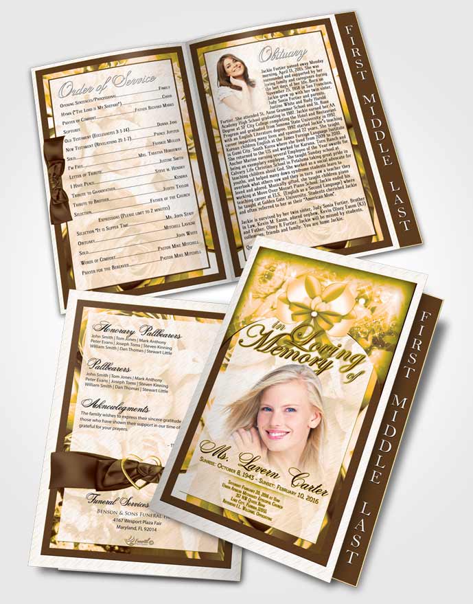 2 Page Graduated Step Fold Funeral Program Template Brochure Rustic Loving Petals in the Wind