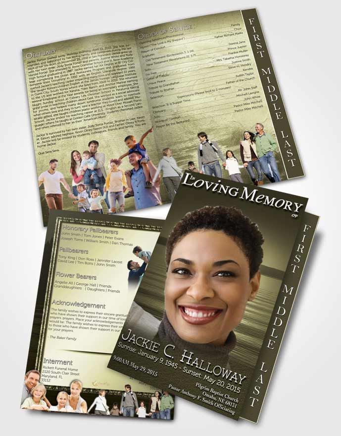 2 Page Graduated Step Fold Funeral Program Template Brochure Rustic Ocean Sunset