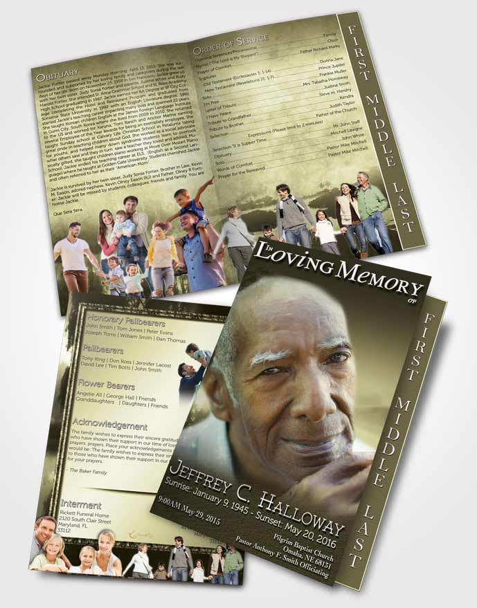 2 Page Graduated Step Fold Funeral Program Template Brochure Rustic Summer Reflection