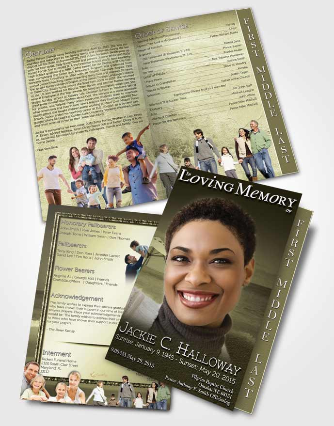 2 Page Graduated Step Fold Funeral Program Template Brochure Rustic Tiki Beach