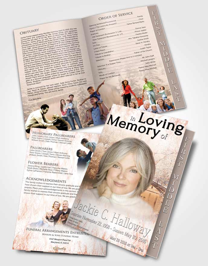 2 Page Graduated Step Fold Funeral Program Template Brochure Rustic Winter Paradise