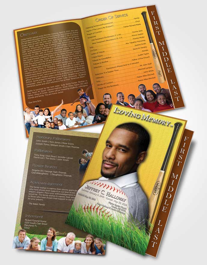 2 Page Graduated Step Fold Funeral Program Template Brochure Sandy Baseball Star Dark