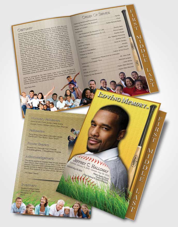 2 Page Graduated Step Fold Funeral Program Template Brochure Sandy Baseball Star Light
