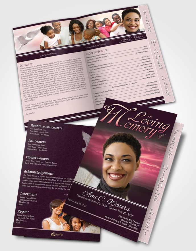 2 Page Graduated Step Fold Funeral Program Template Brochure Serene Higher Power