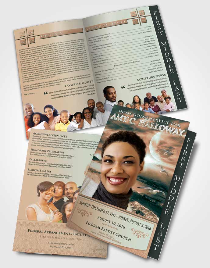 2 Page Graduated Step Fold Funeral Program Template Brochure Serenity Evening Moon