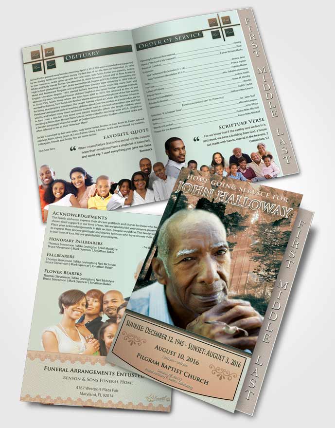 2 Page Graduated Step Fold Funeral Program Template Brochure Serenity Forest Laughter
