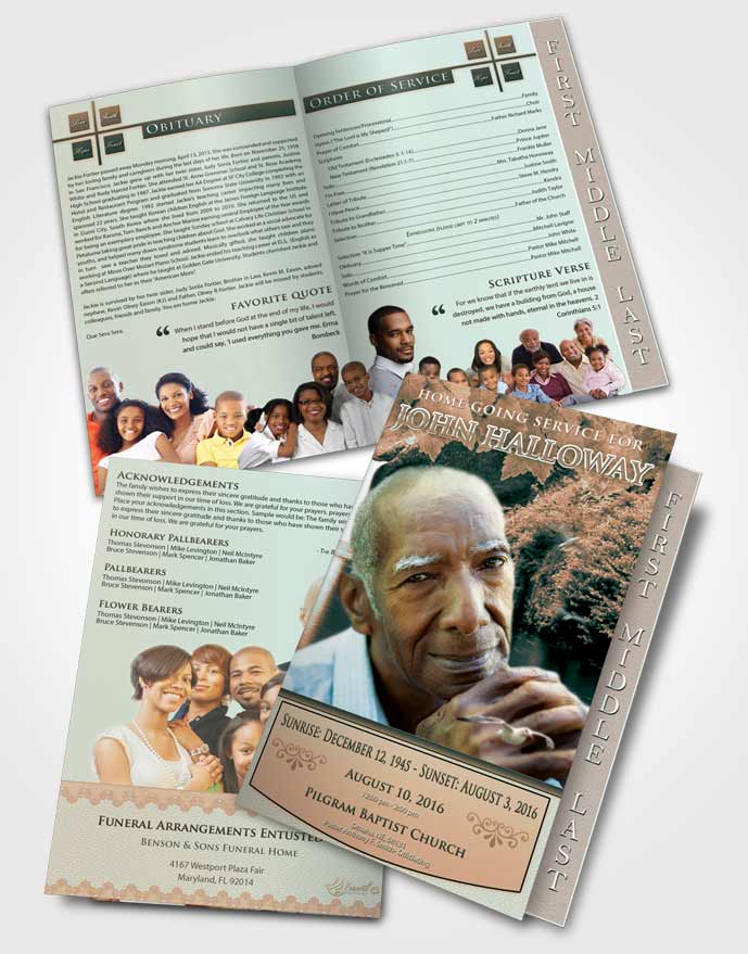 2 Page Graduated Step Fold Funeral Program Template Brochure Serenity Forest Magic