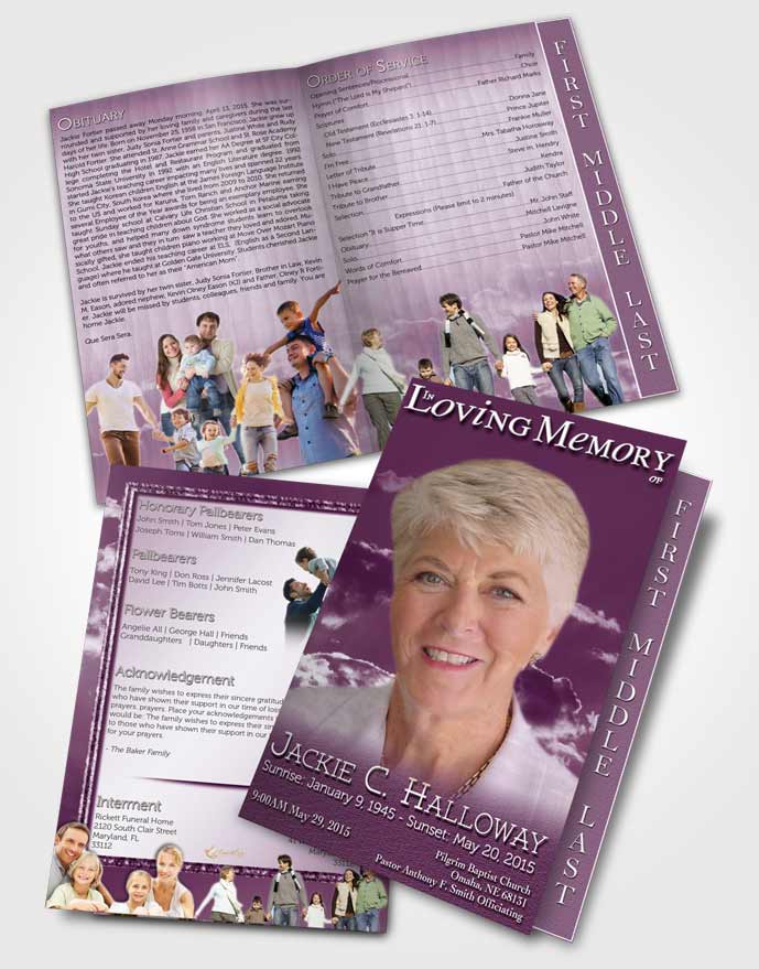 2 Page Graduated Step Fold Funeral Program Template Brochure Shinning Pink Clouds