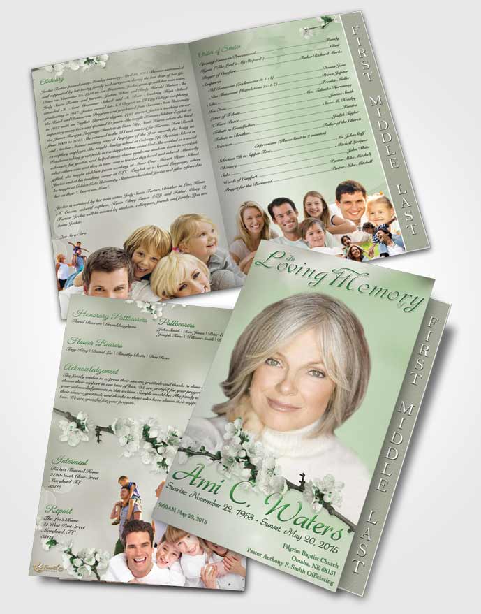 2 Page Graduated Step Fold Funeral Program Template Brochure Simple Beauty Emerald Glow