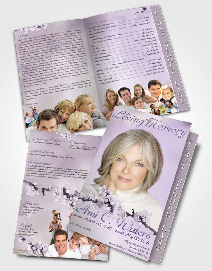 2 Page Graduated Step Fold Funeral Program Template Brochure Simple Beauty Lavender Honor