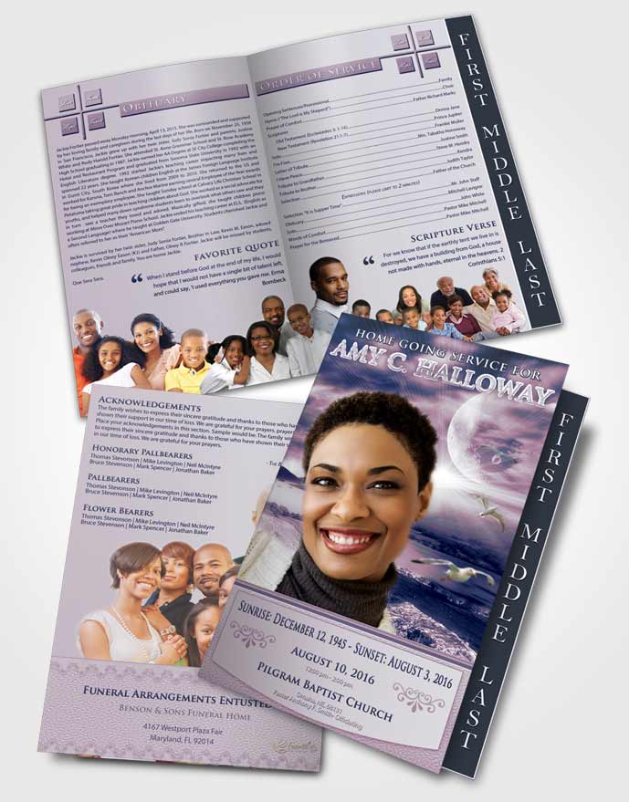 2 Page Graduated Step Fold Funeral Program Template Brochure Sky Evening Moon
