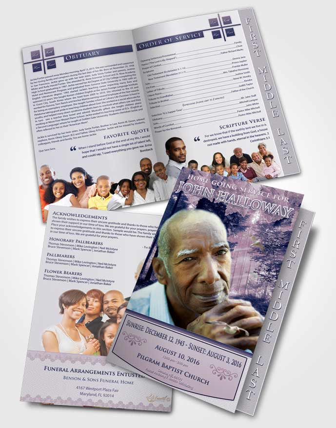 2 Page Graduated Step Fold Funeral Program Template Brochure Sky Forest Laughter