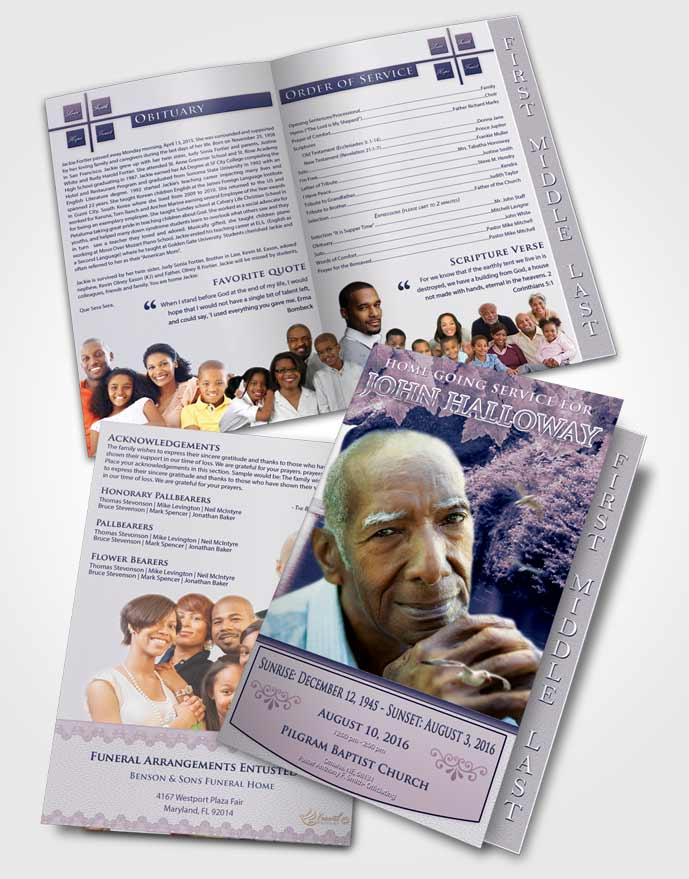 2 Page Graduated Step Fold Funeral Program Template Brochure Sky Forest Magic