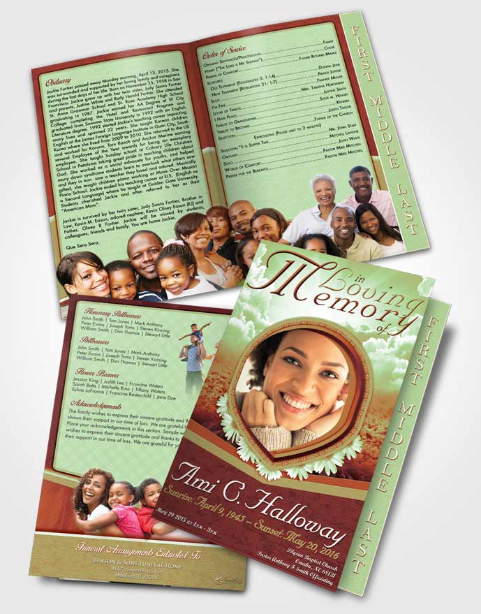 2 Page Graduated Step Fold Funeral Program Template Brochure Smiling Splendor