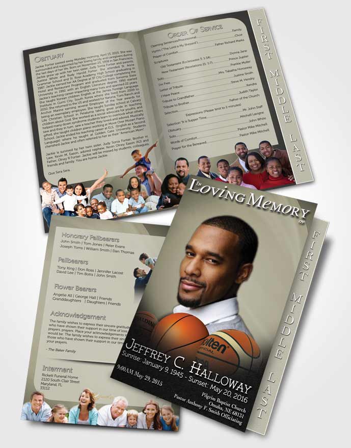 2 Page Graduated Step Fold Funeral Program Template Brochure Soft Daylight Basketball Lover Light